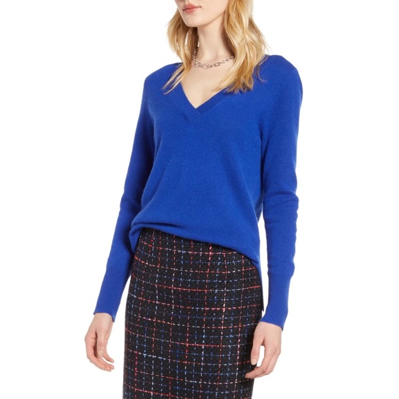 Halogen Cashmere V-neck Sweater Blue XS